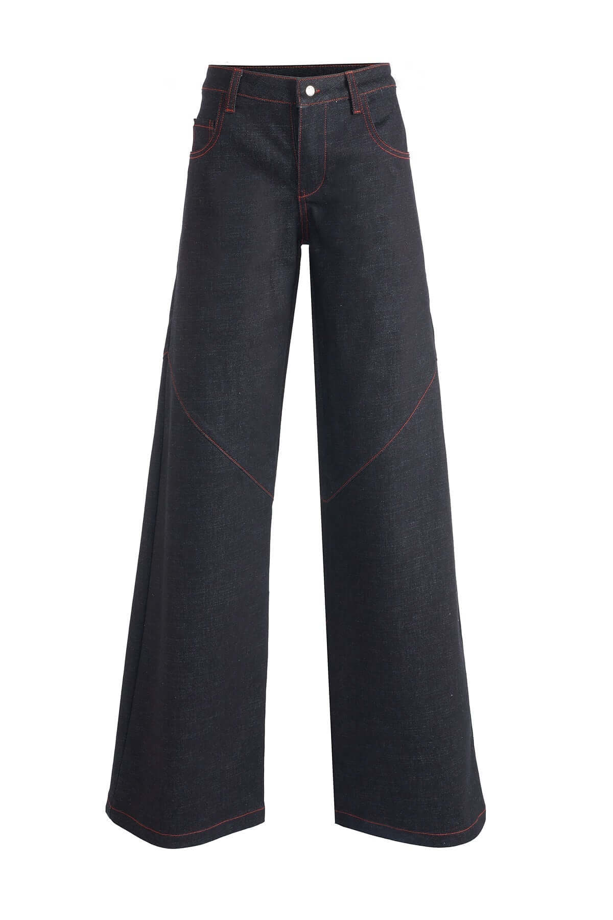 JENDUE Davidson Wide Leg Denim Jean - Dark Wash & Red Stitch