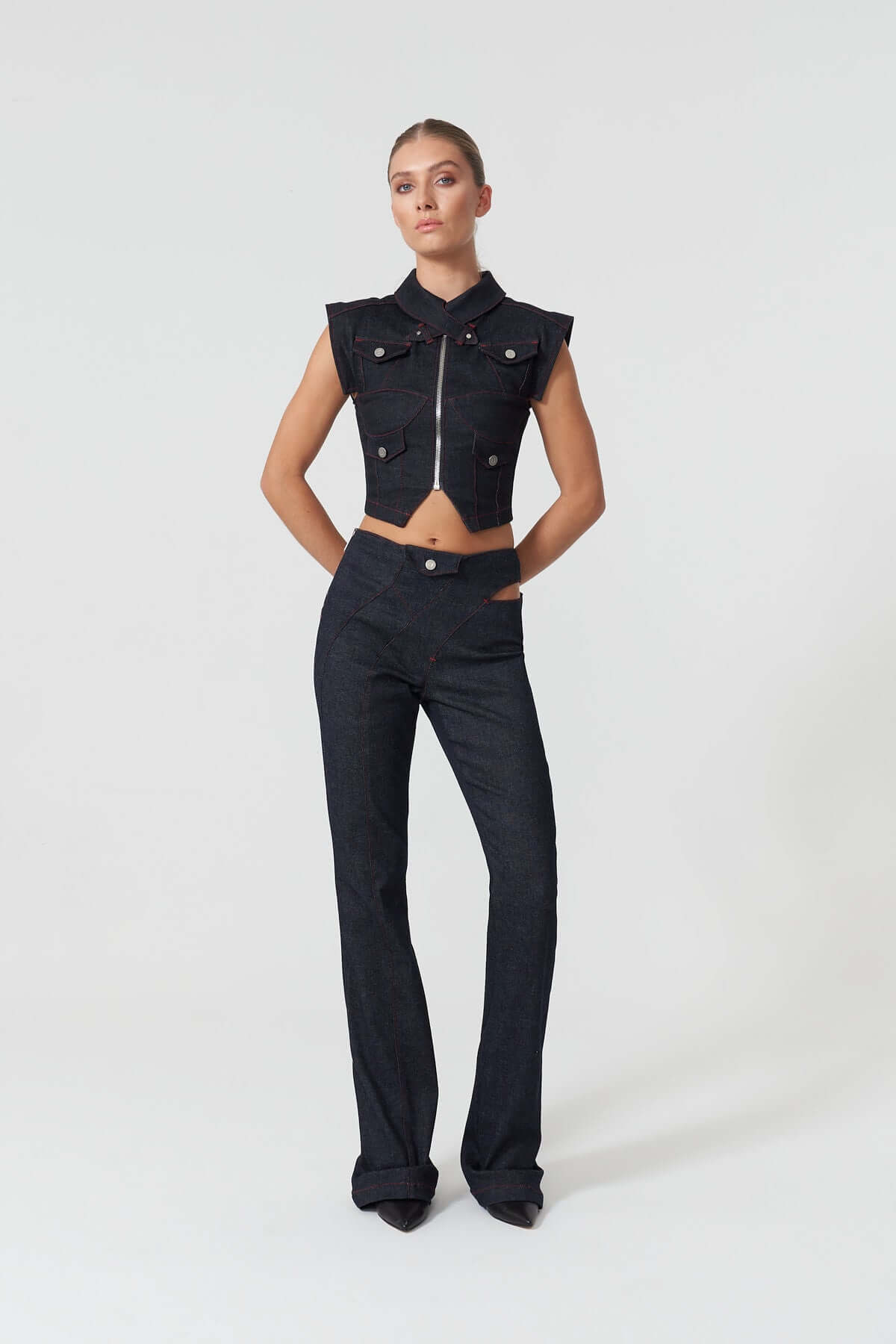 JENDUE Davidson Wide Leg Denim Jean - Unique Cut-Out Style
