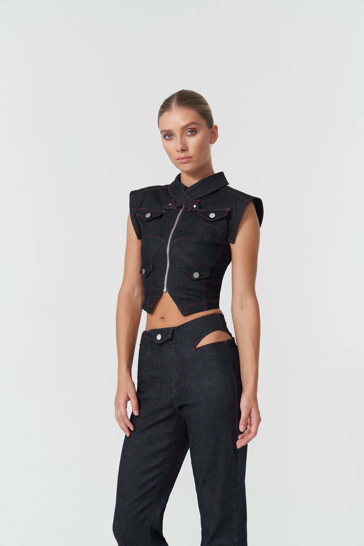 JENDUE Davidson Wide Leg Denim Jean - Unique Cut-Out Style