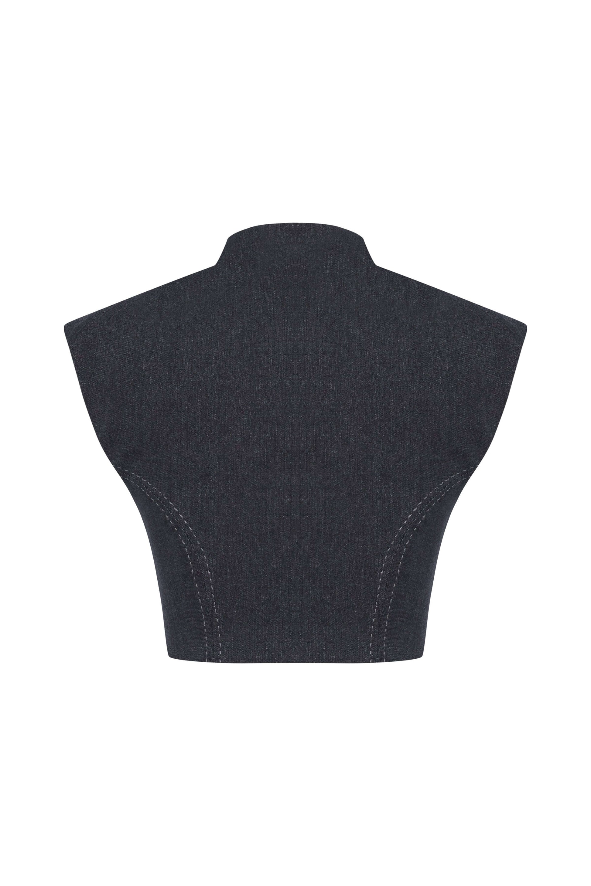 JENDUE Dew Drop Denim Vest - Unique Asymmetrical Zipper Top