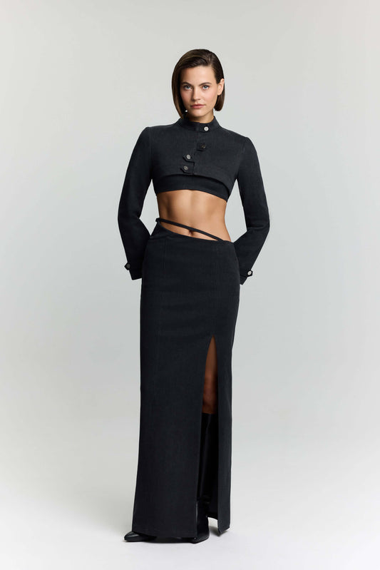 JENDUE Dreams Denim Skirt - High-Slit Maxi Skirt