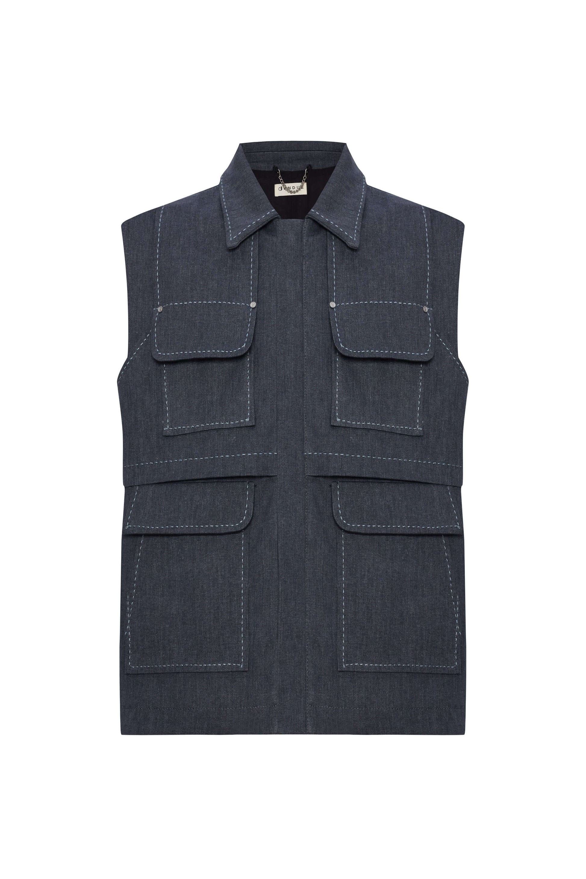 JENDUE Edgar Denim Vest - Men's Sleeveless Utility Jacket