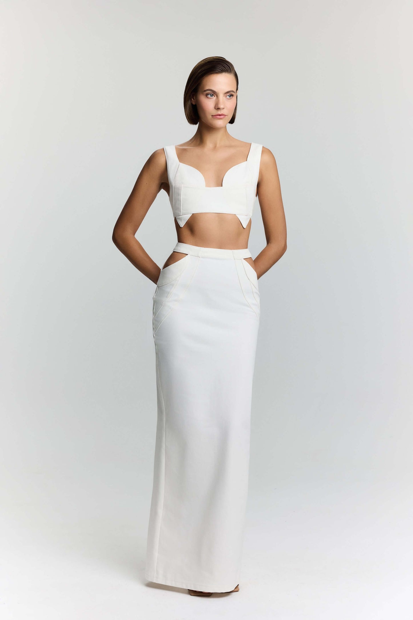JENDUE Elena White Denim Maxi Skirt - Shop Long Skirts