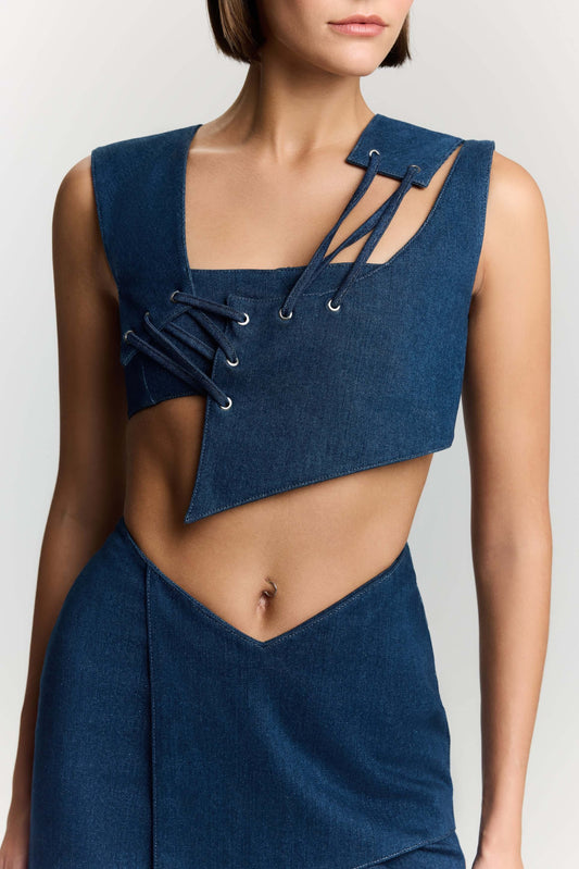 JENDUE Endless Line Denim Crop Top - Unique & Stylish