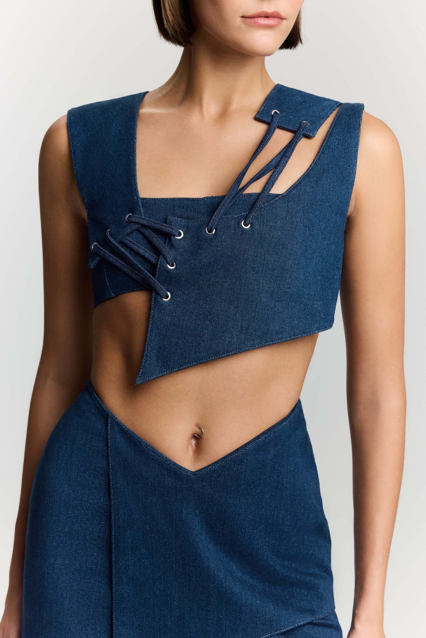 JENDUE Endless Line Denim Mini Skirt - Chic & Modern