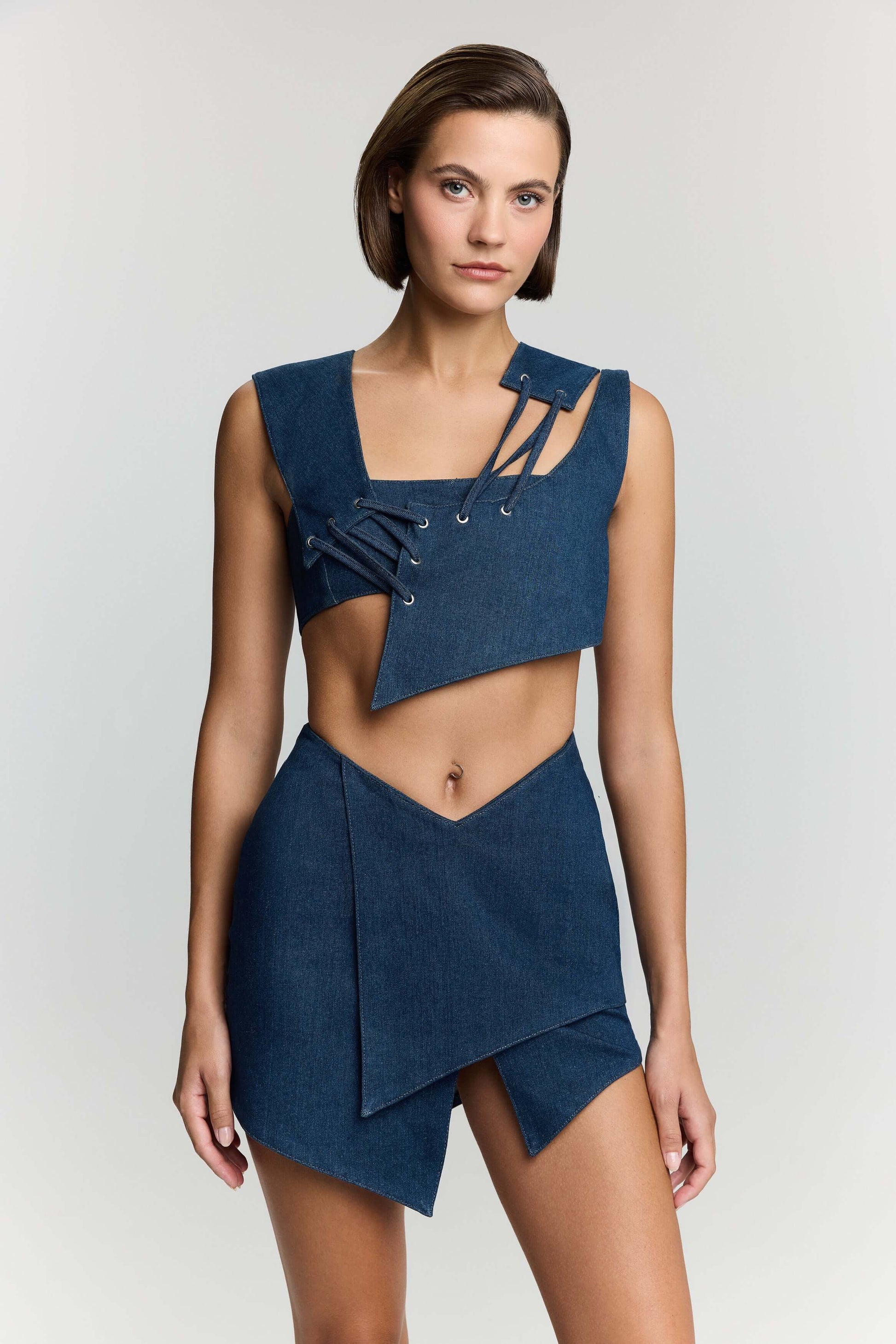 JENDUE Endless Line Denim Mini Skirt - Chic & Modern