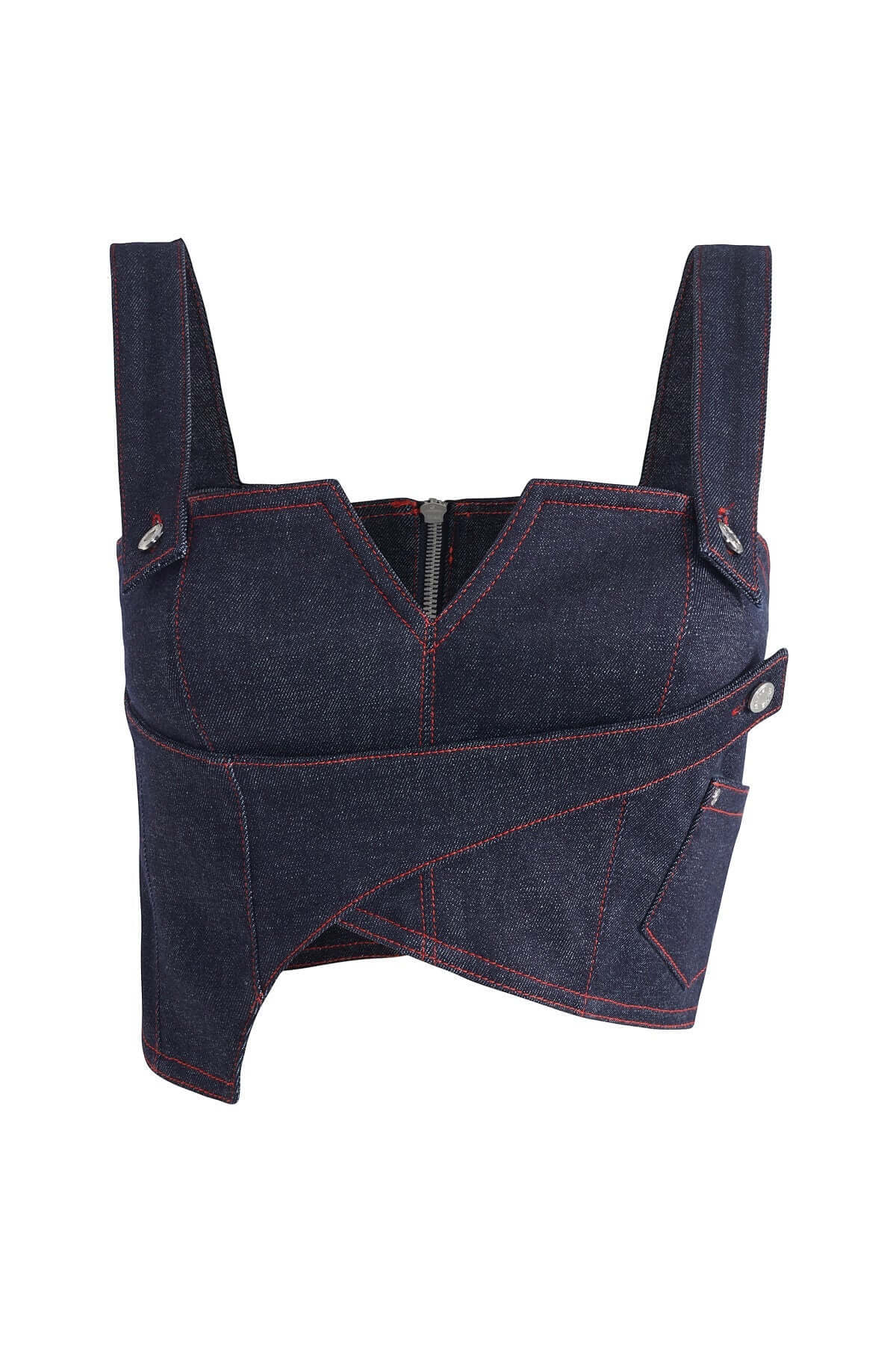 JENDUE Harvey Denim Crop Top | Unique Strappy Design