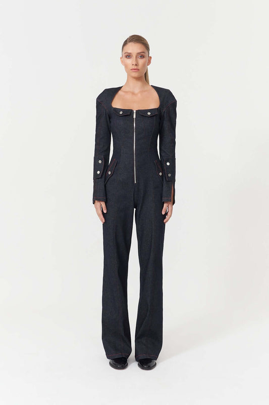 JENDUE Harvey Denim Jumpsuit - Dark Wash Women's Jumpsuit