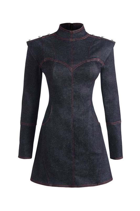 JENDUE Harvey Denim Mini Dress - Structured Design