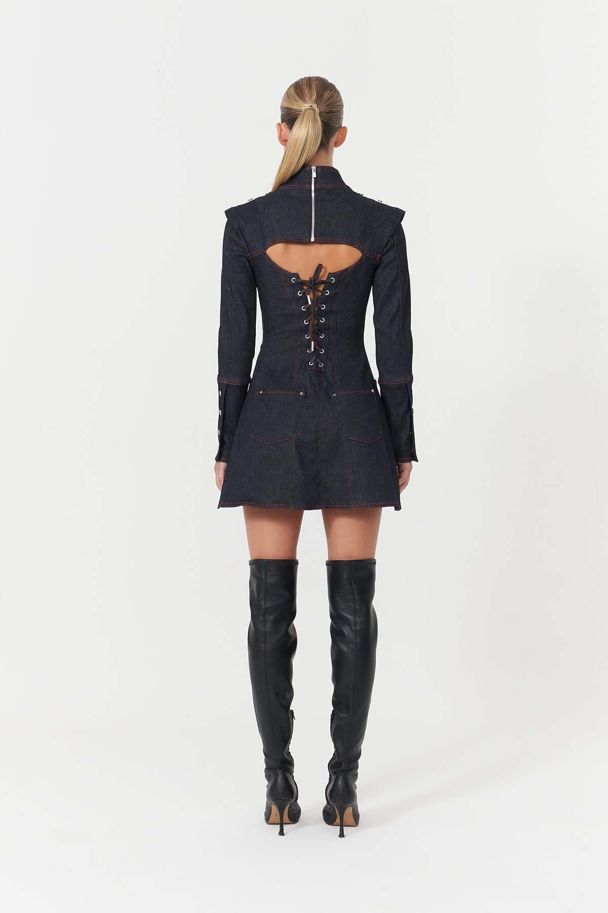 JENDUE Harvey Denim Mini Dress - Structured Design