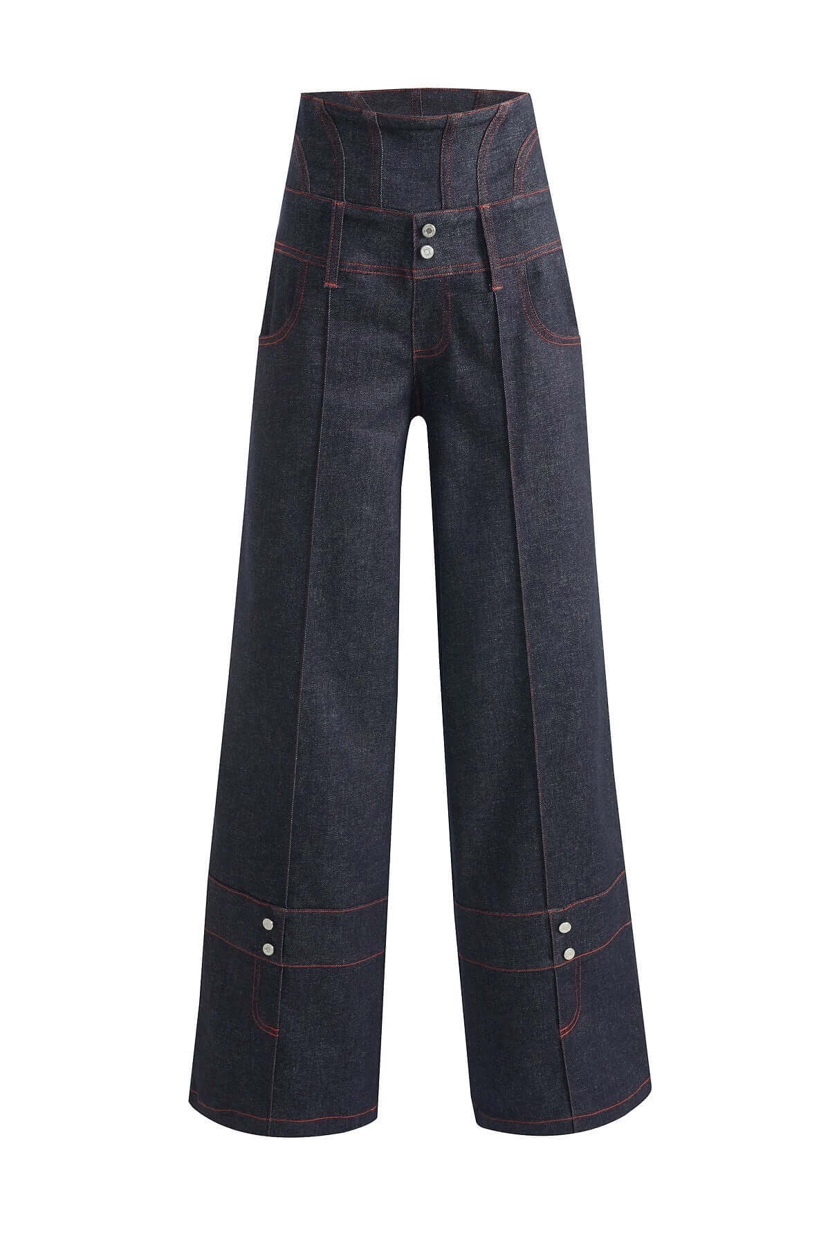 JENDUE Harvey High-Waisted Wide Leg Denim Jeans - Dark Wash