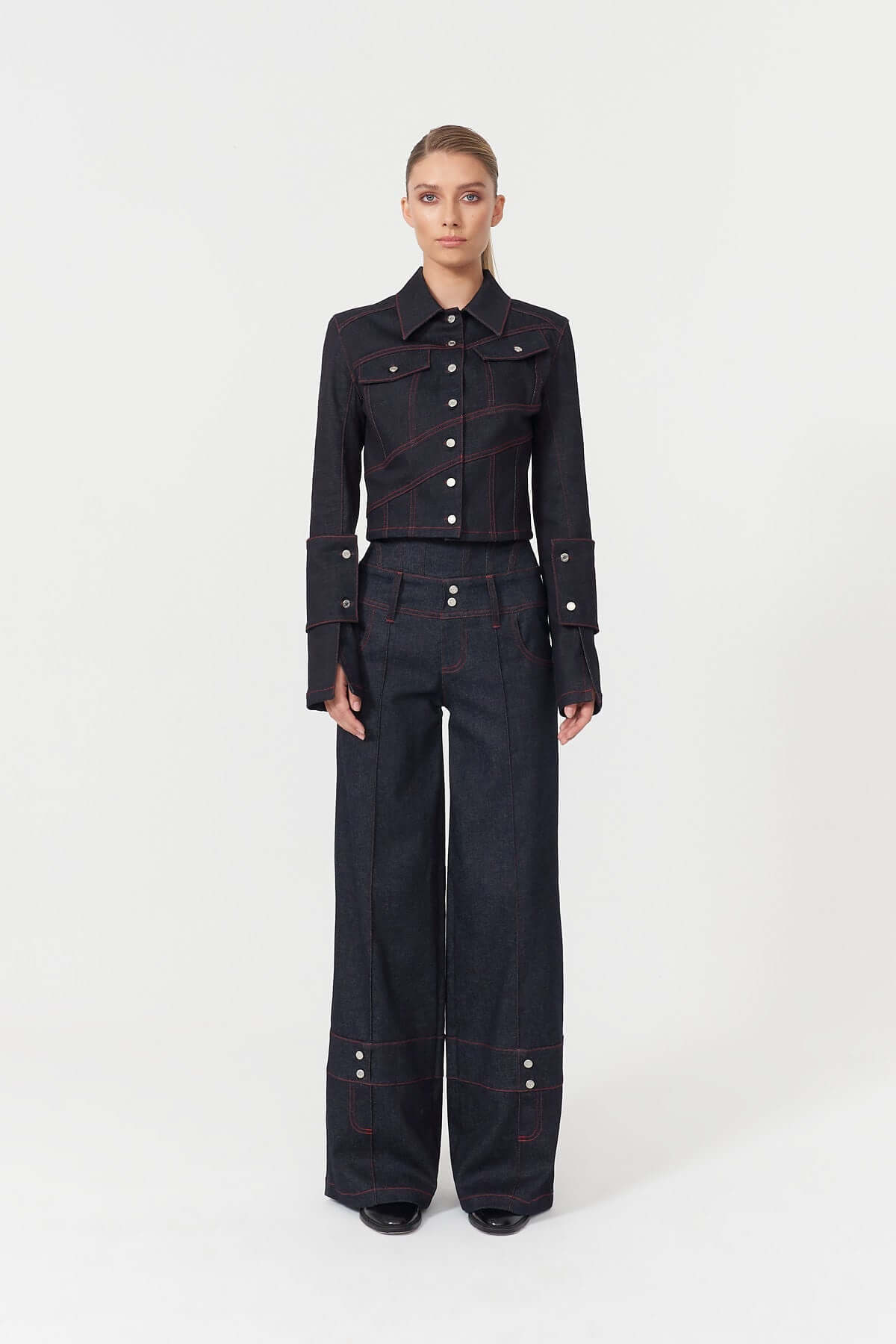 JENDUE Harvey High-Waisted Wide Leg Denim Jeans - Dark Wash
