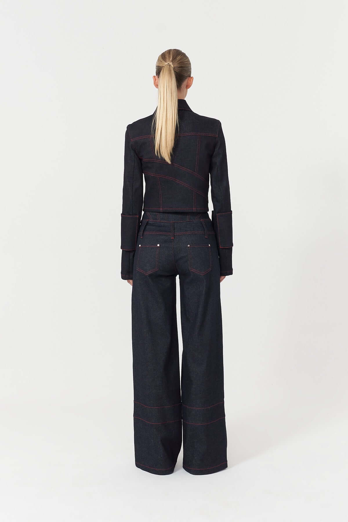 JENDUE Harvey High-Waisted Wide Leg Denim Jeans - Dark Wash