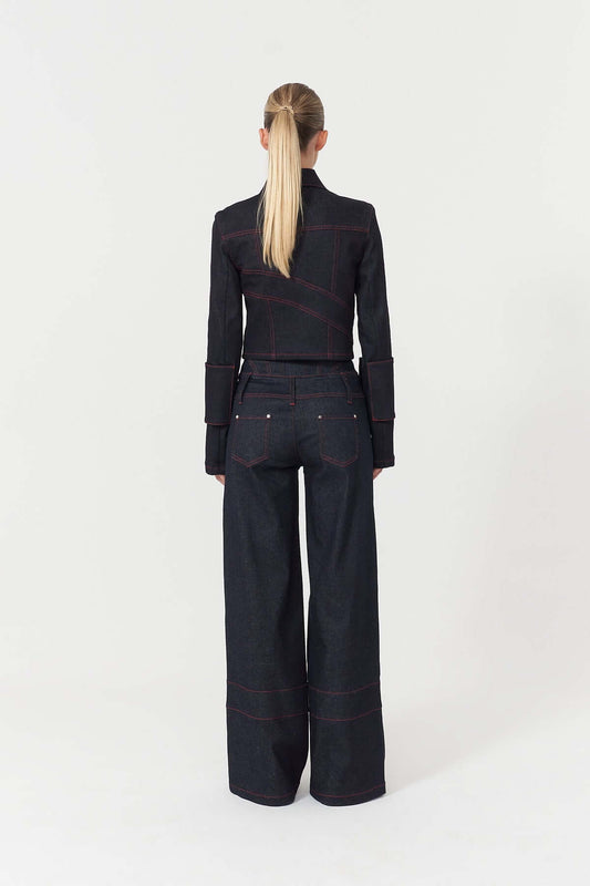 JENDUE Harvey High-Waisted Wide Leg Denim Jeans - Dark Wash