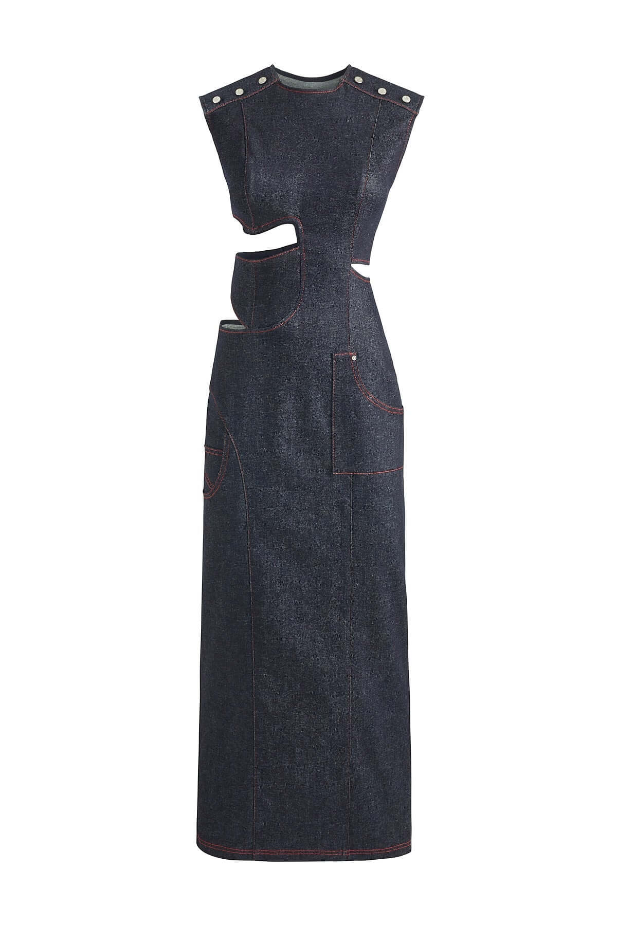 JENDUE Harvey Maxi Denim Dress - Unique Cut-Out Design