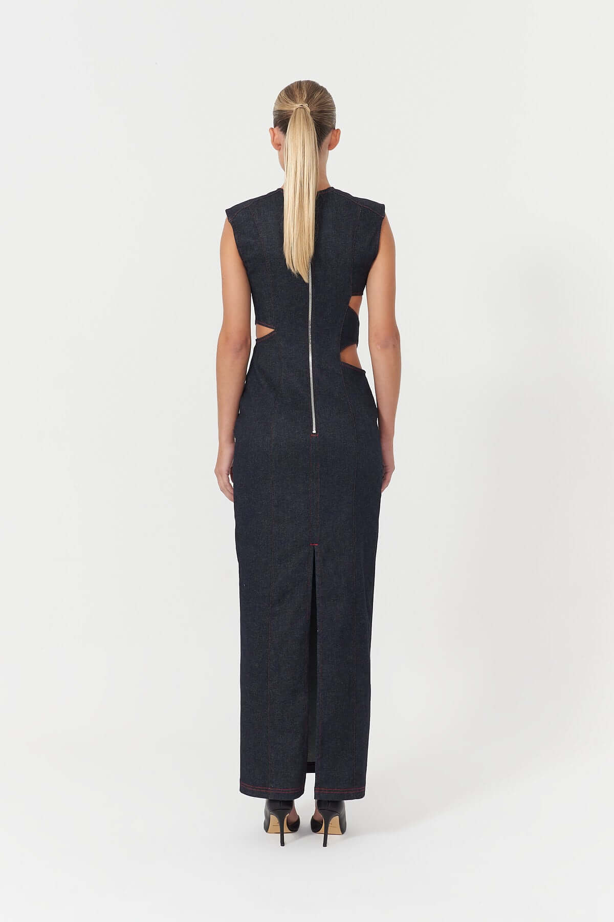 JENDUE Harvey Maxi Denim Dress - Unique Cut-Out Design