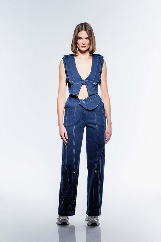 JENDUE Lia Denim Trousers - High-Waisted Straight-Leg Jeans