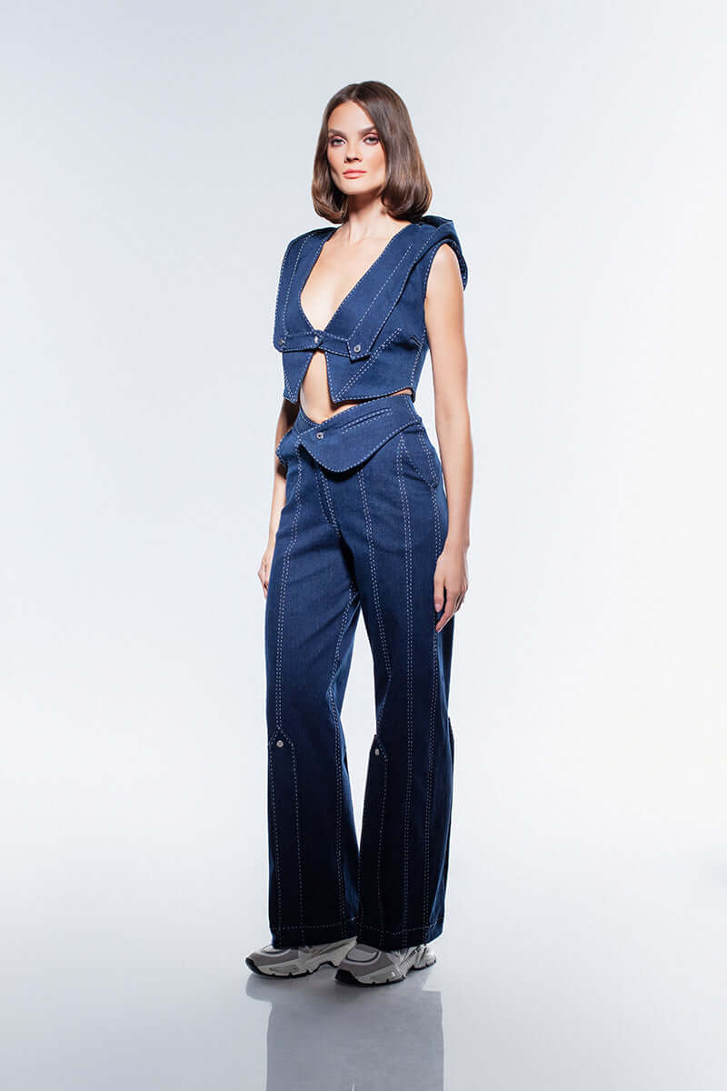JENDUE Lia Denim Trousers - High-Waisted Straight-Leg Jeans