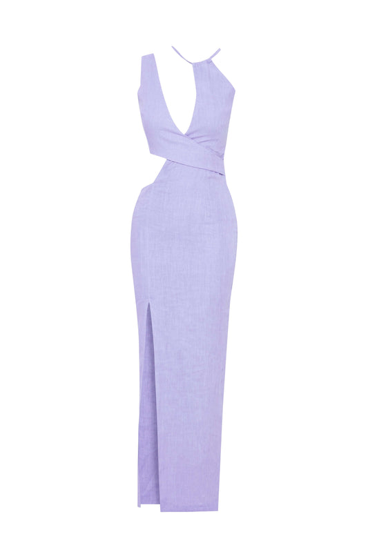 JENDUE Luna Linen Dress — Chic Cut-Out Maxi