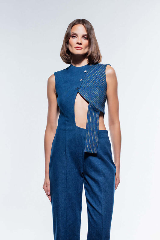JENDUE Lustrous Denim Jumpsuit