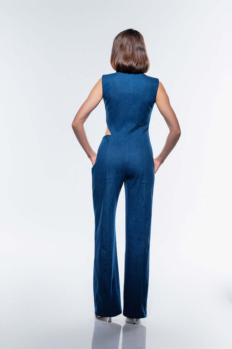 JENDUE Lustrous Denim Jumpsuit