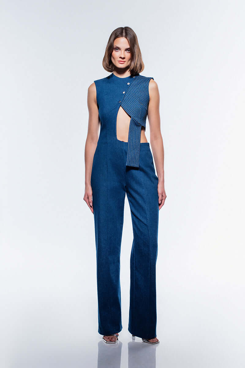 JENDUE Lustrous Denim Jumpsuit