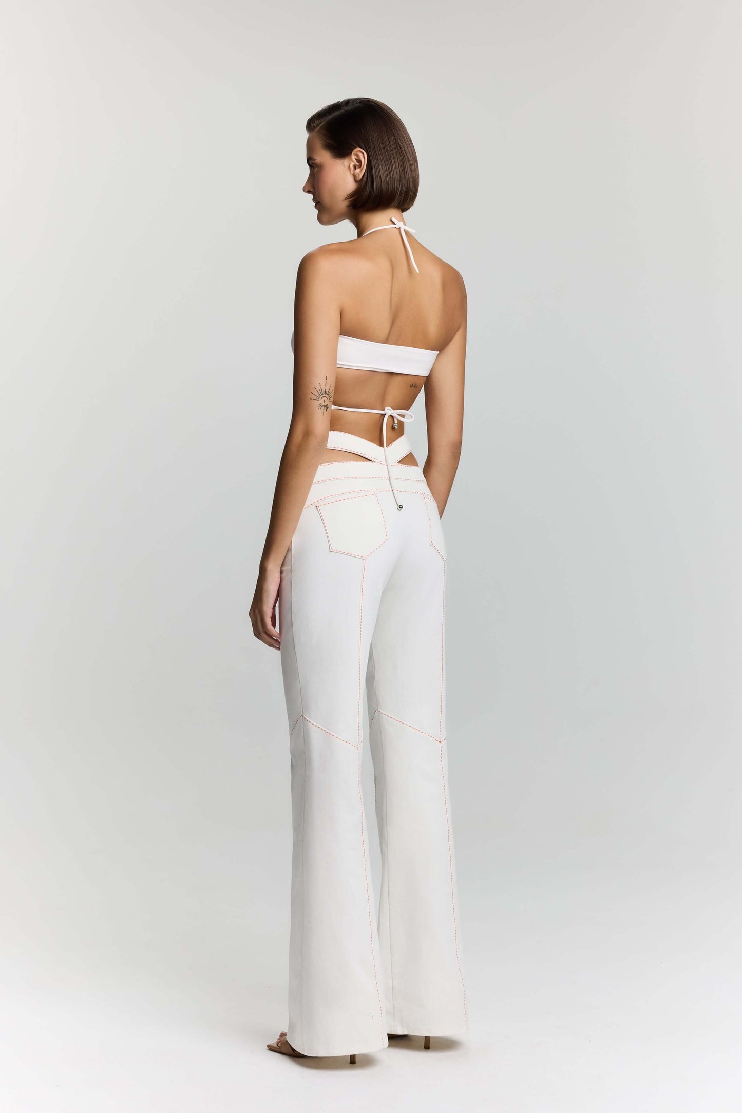 JENDUE Malaga Denim Jean - White Cut-Out Jeans for Women