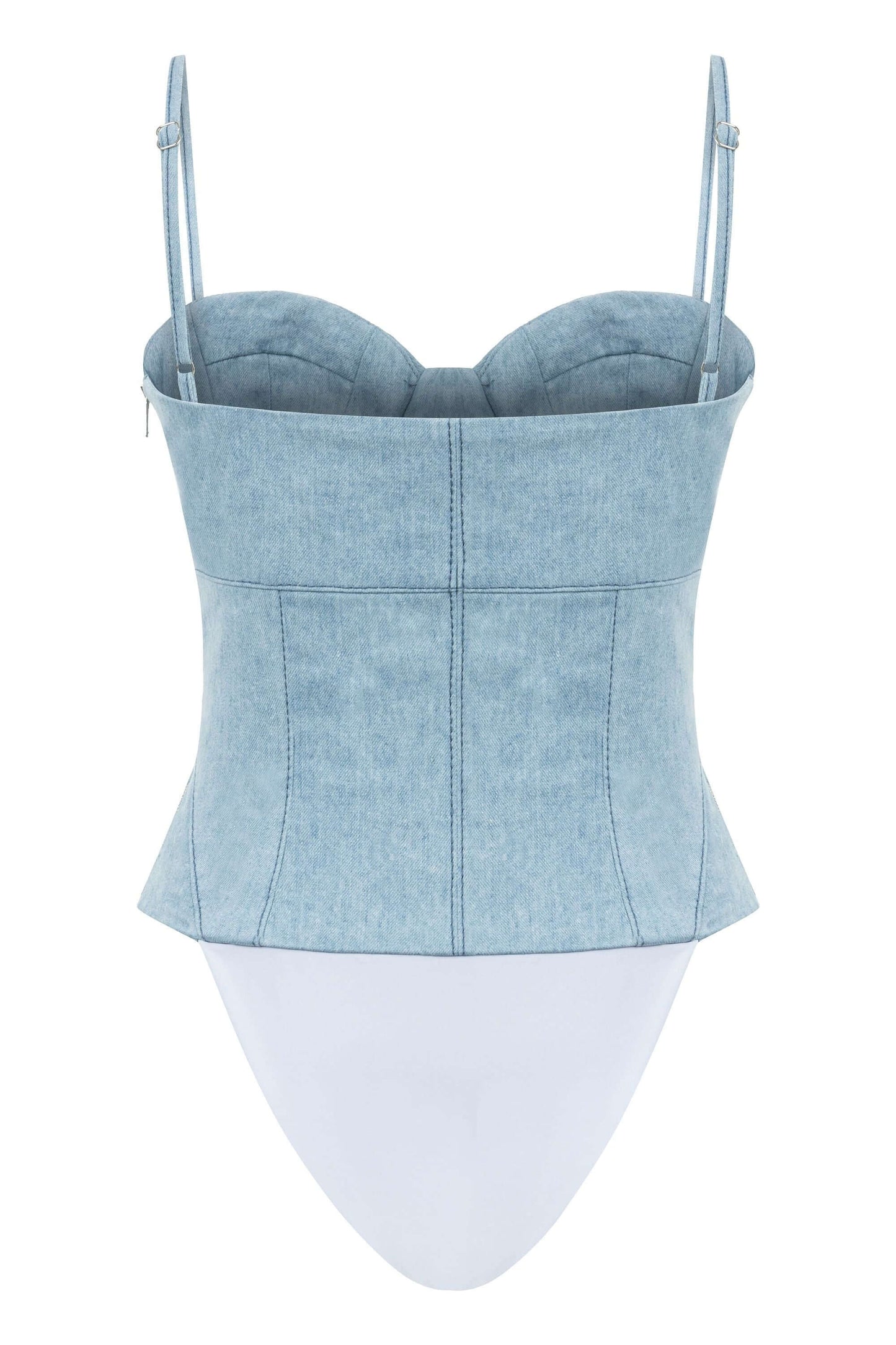 JENDUE Marvel Bodysuit Denim Top -Light Wash & Bustier Style