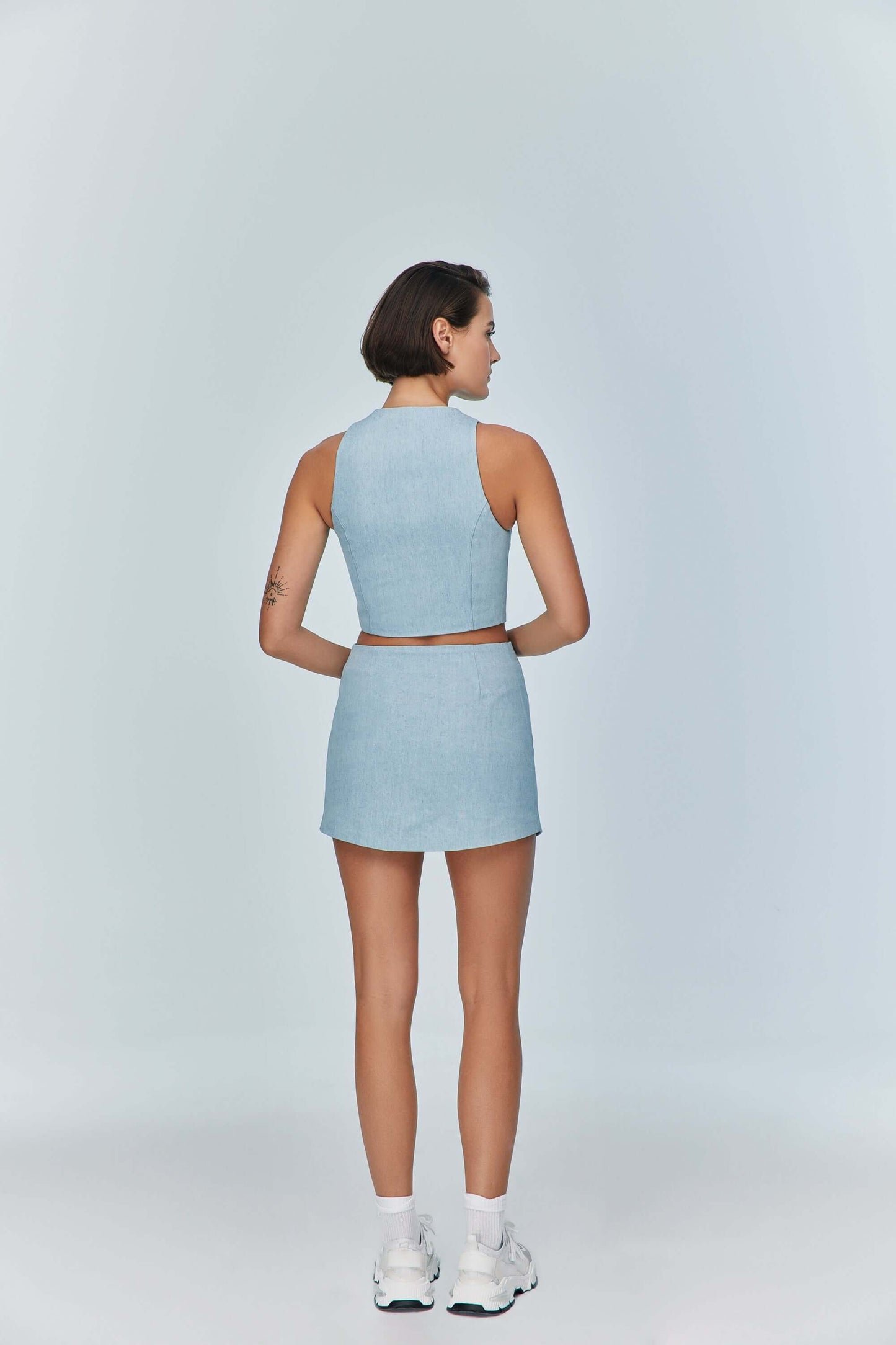 JENDUE Marvel Denim Mini Skirt - Light Wash
