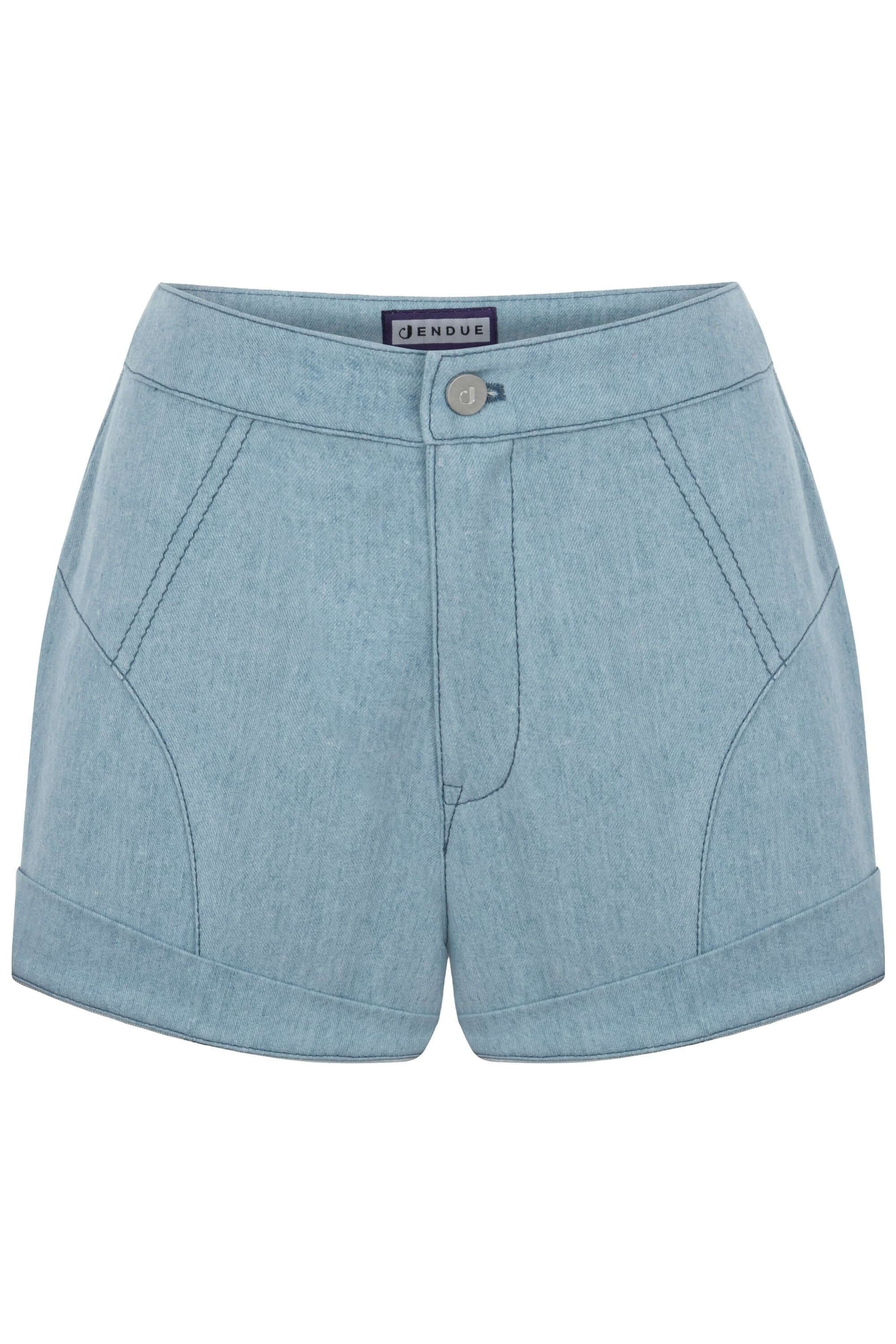 JENDUE Marvel Denim Shorts - Light Wash High-Waist