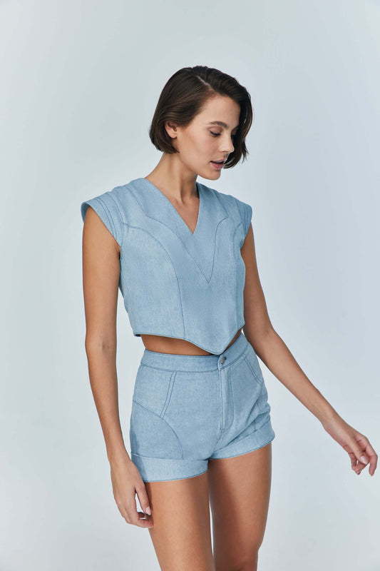 JENDUE Marvel Denim Shorts - Light Wash High-Waist