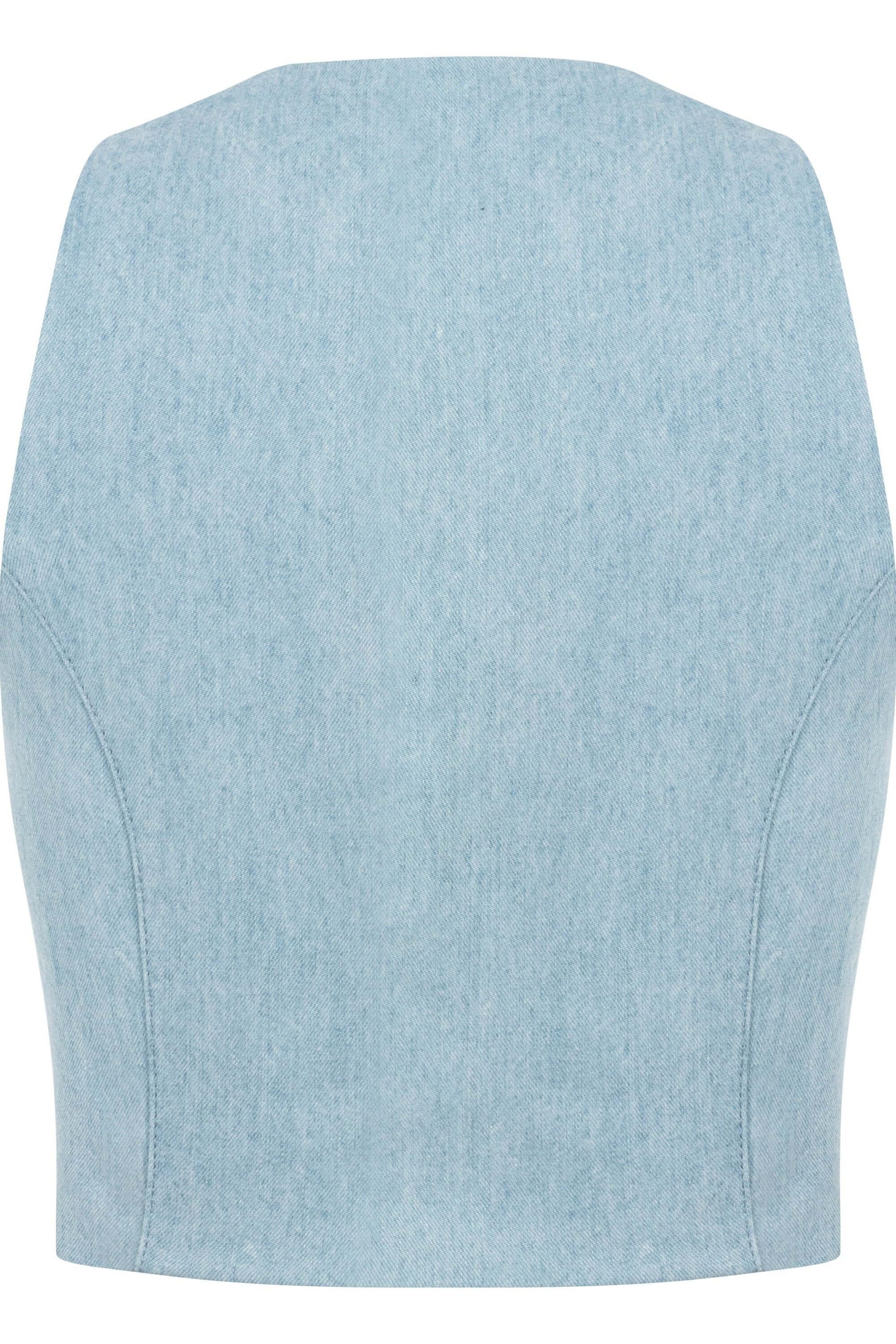 JENDUE Marvel Denim Top - Light Blue Zip-Up Bustier