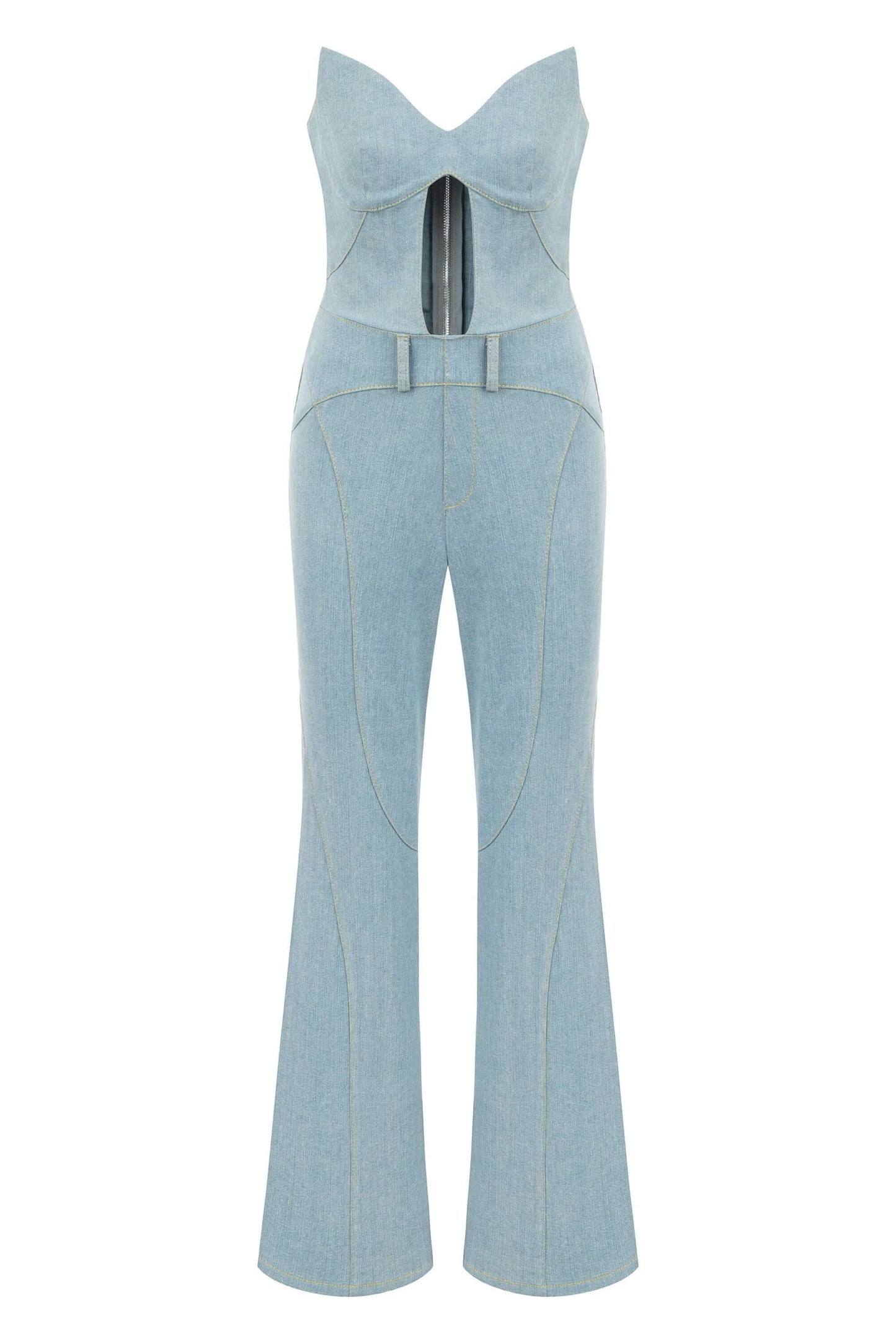 JENDUE Marvel Maxi Denim Jumpsuit - Strapless, Cut-Out