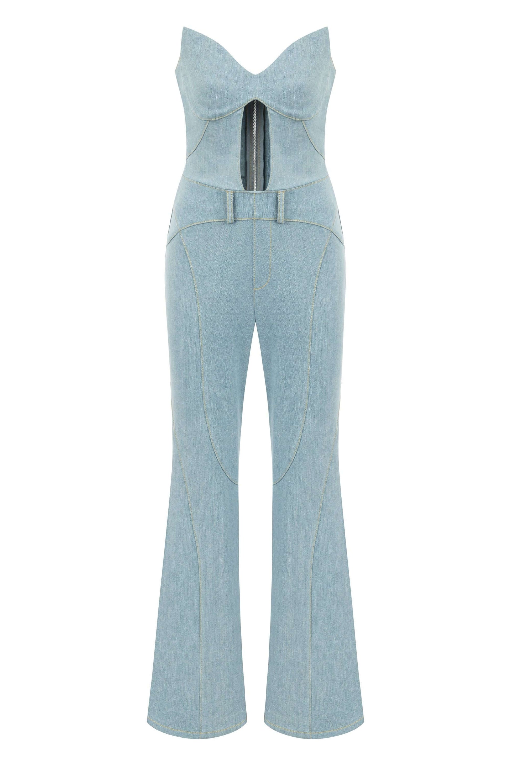 JENDUE Marvel Maxi Denim Jumpsuit - Strapless, Cut-Out