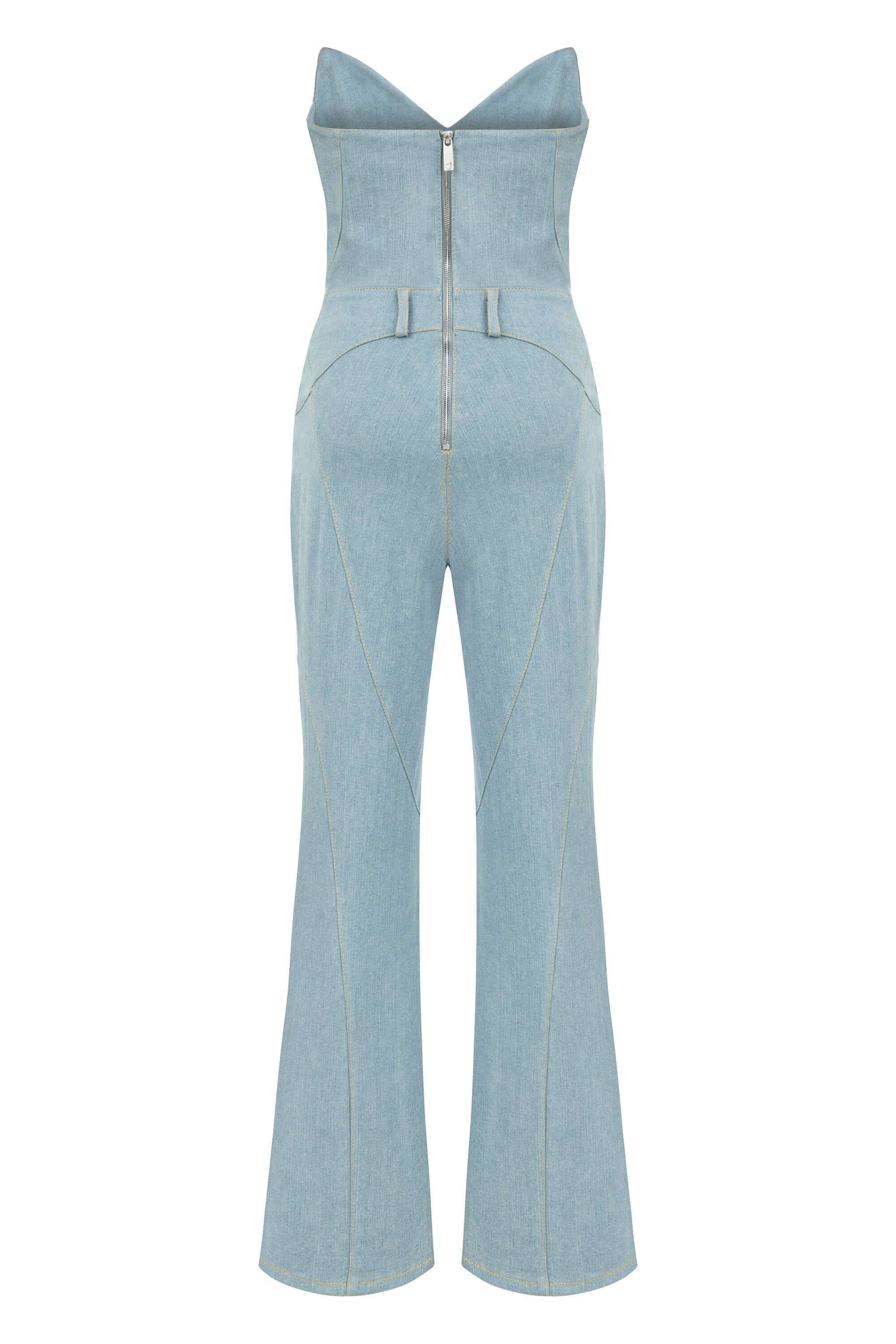 JENDUE Marvel Maxi Denim Jumpsuit - Strapless, Cut-Out