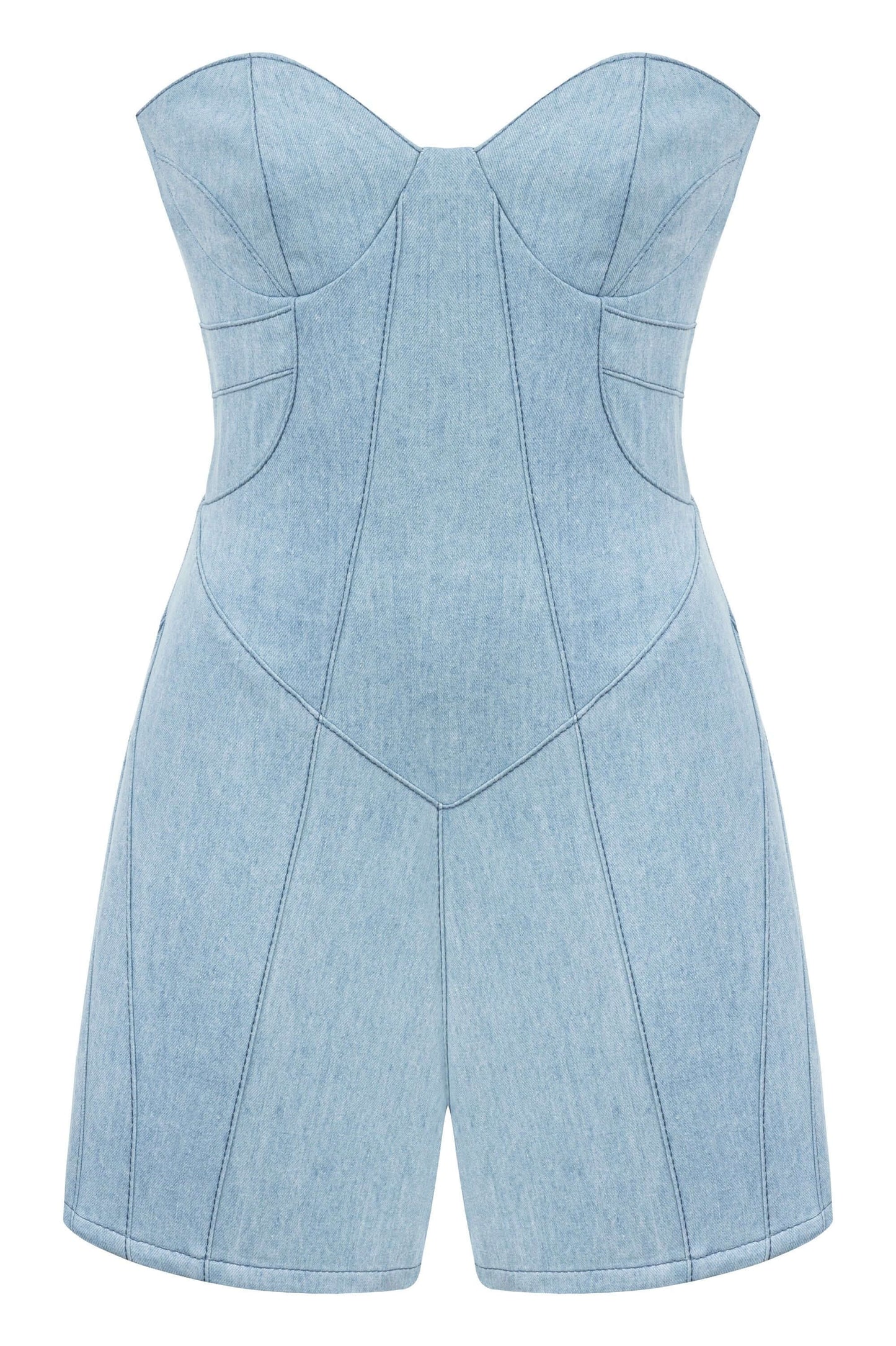 JENDUE Marvel Mini Denim Jumpsuit - Strapless & Chic
