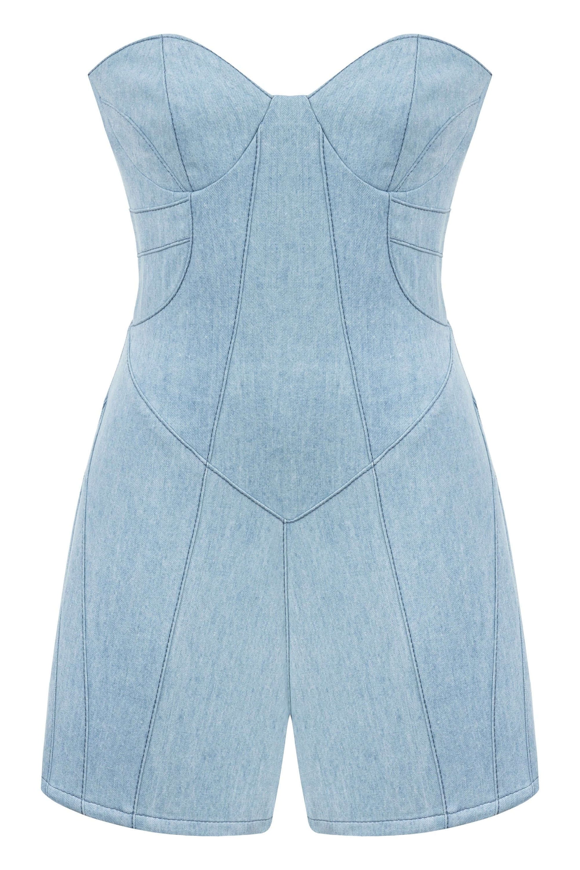 JENDUE Marvel Mini Denim Jumpsuit - Strapless & Chic