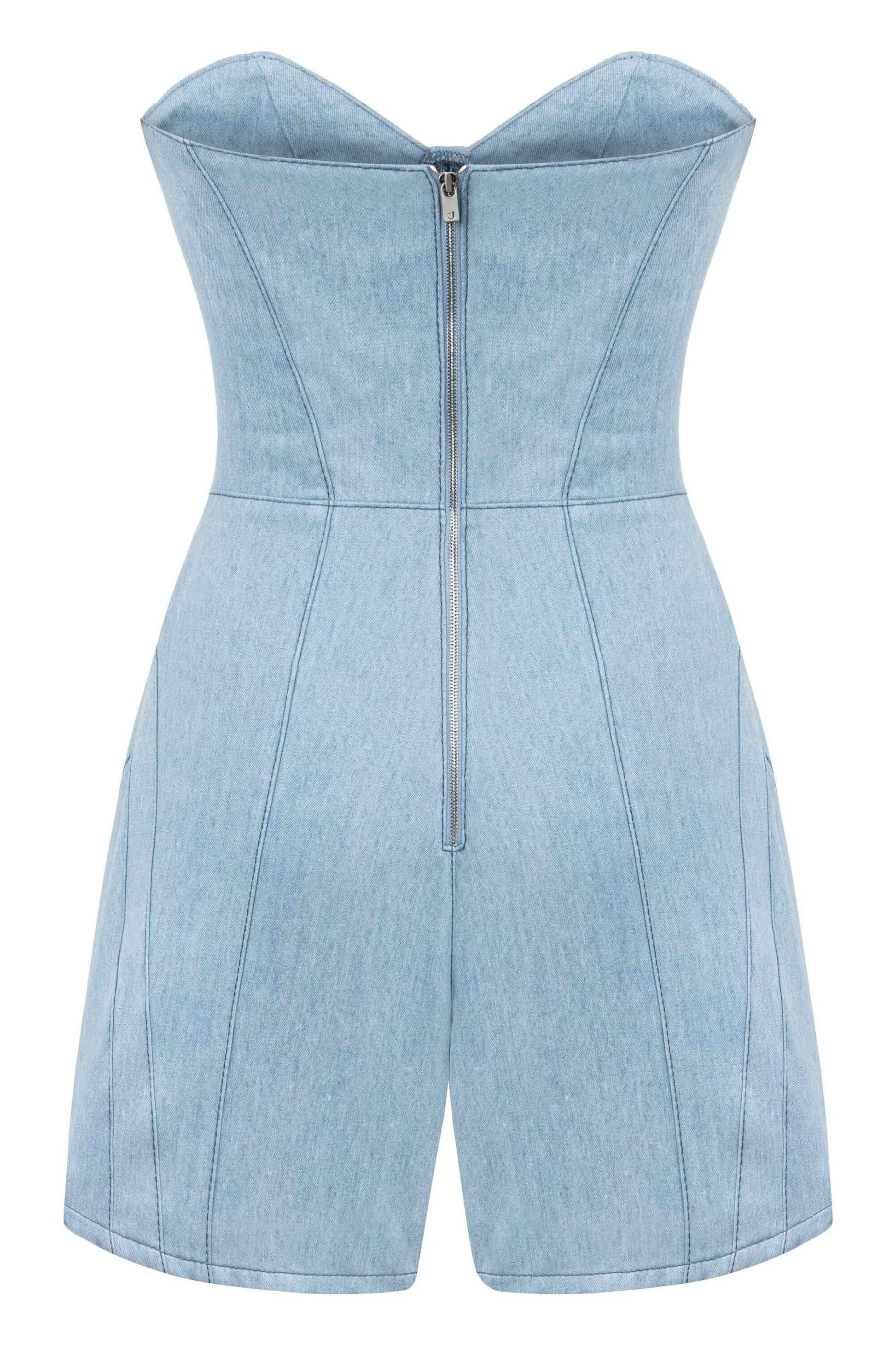 JENDUE Marvel Mini Denim Jumpsuit - Strapless & Chic