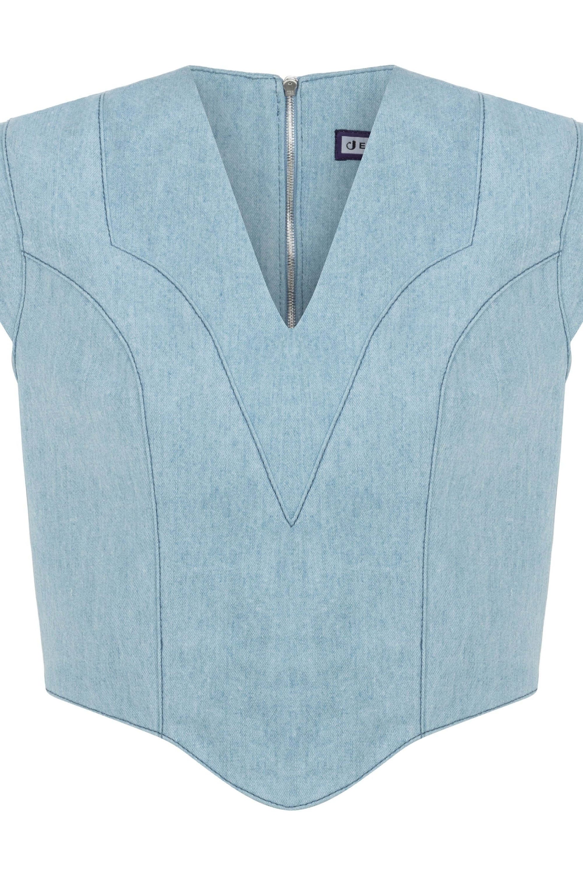 JENDUE Marvel V-Neck Denim Top - Stylish Women's Jean Blouse