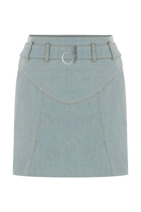 JENDUE Monte Belted Denim Skirt - Light Wash Mini Skirt