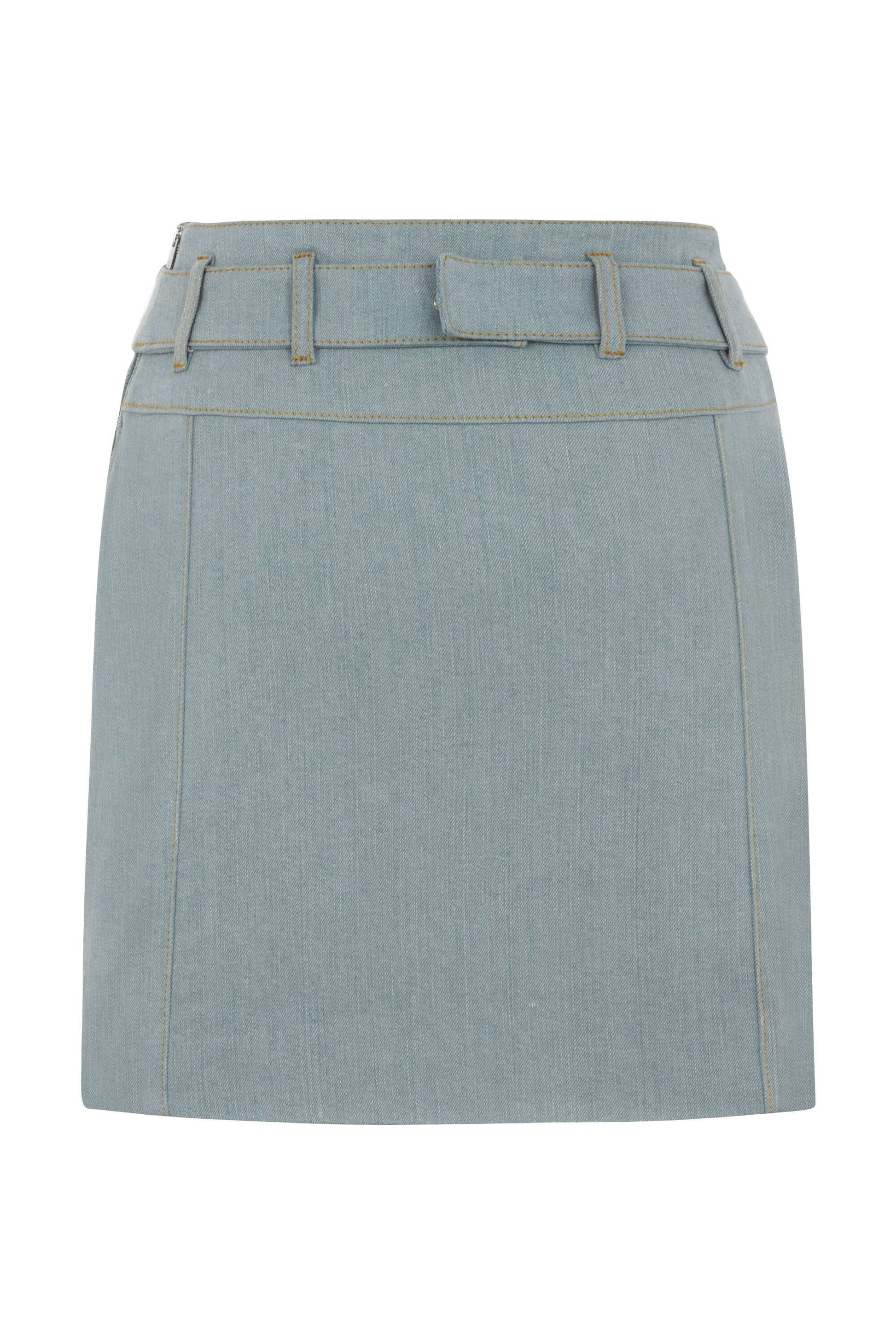 JENDUE Monte Belted Denim Skirt - Light Wash Mini Skirt