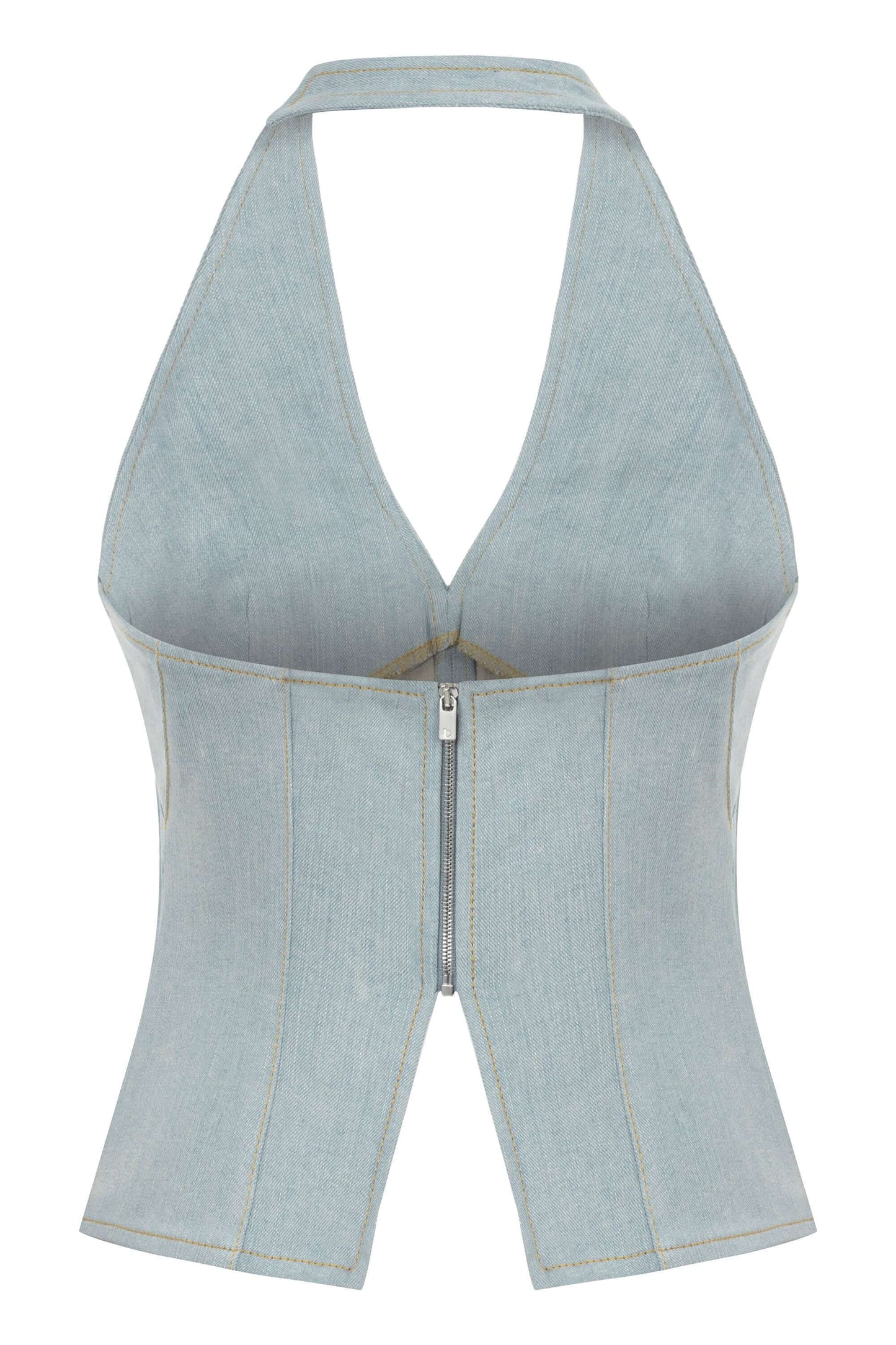 JENDUE Monte Corset Denim Top - Light Blue Halter Style