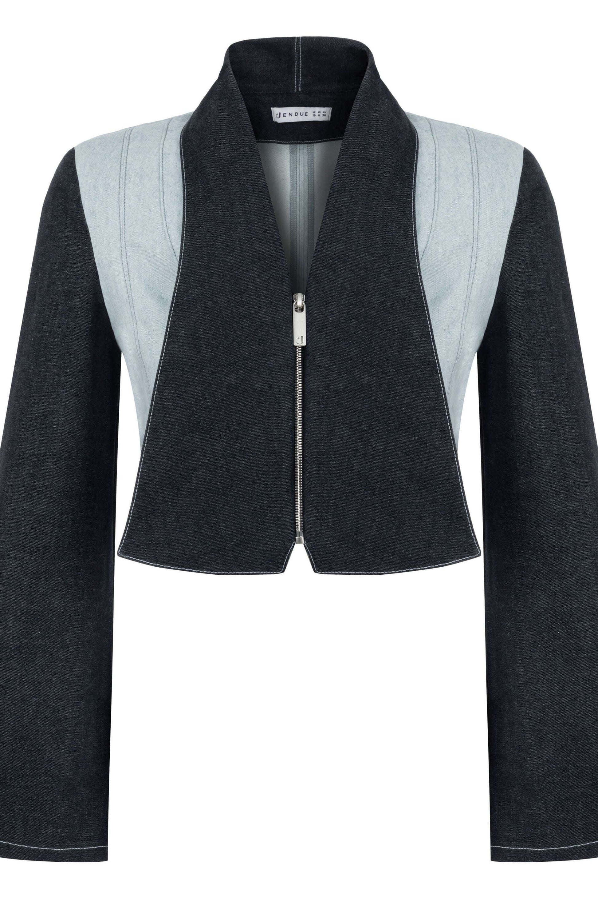 JENDUE Monte Denim Jacket - Stylish Zip-Front Crop Top