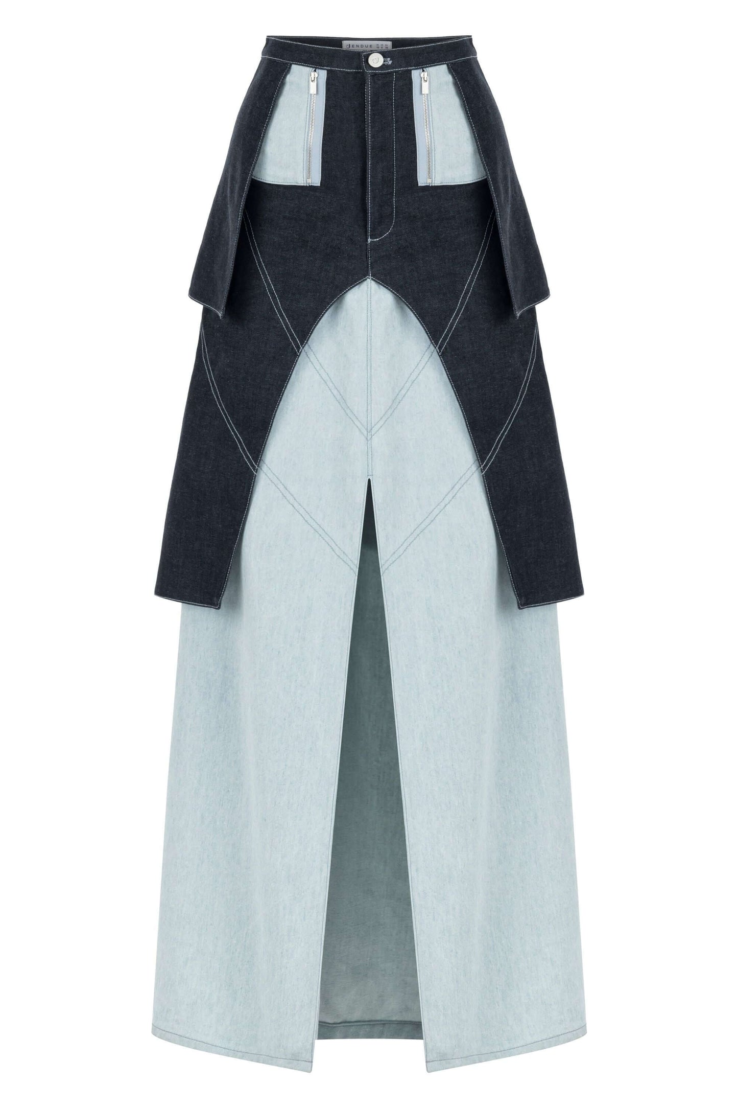 JENDUE Monte Maxi Denim Skirt - Two-Tone Design