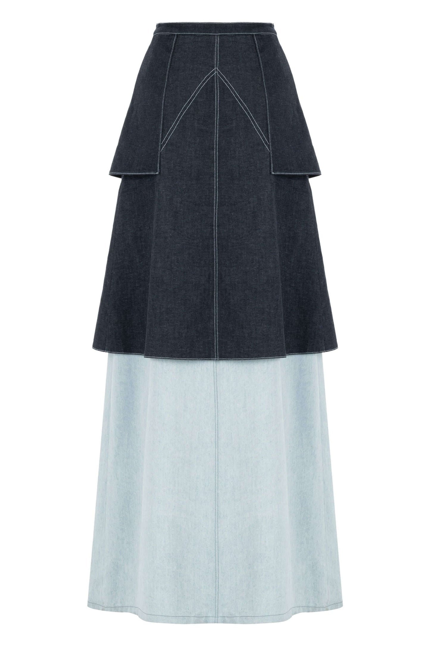 JENDUE Monte Maxi Denim Skirt - Two-Tone Design