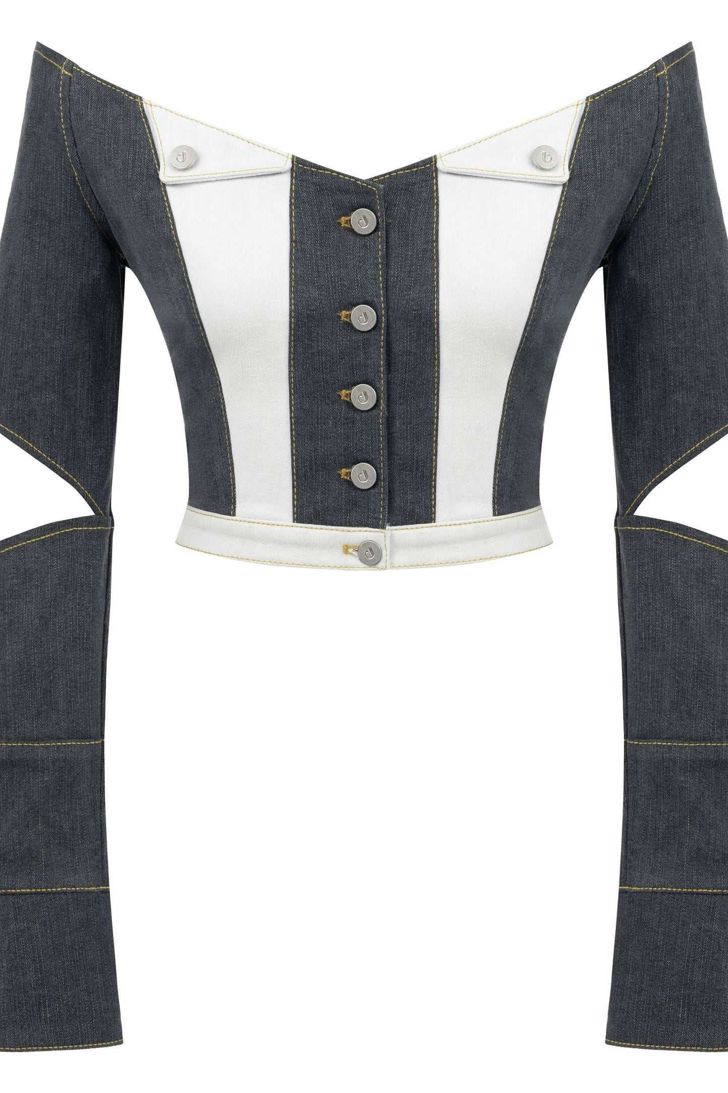 JENDUE Monte Off Shoulder Denim Jacket - Chic Cropped Jean