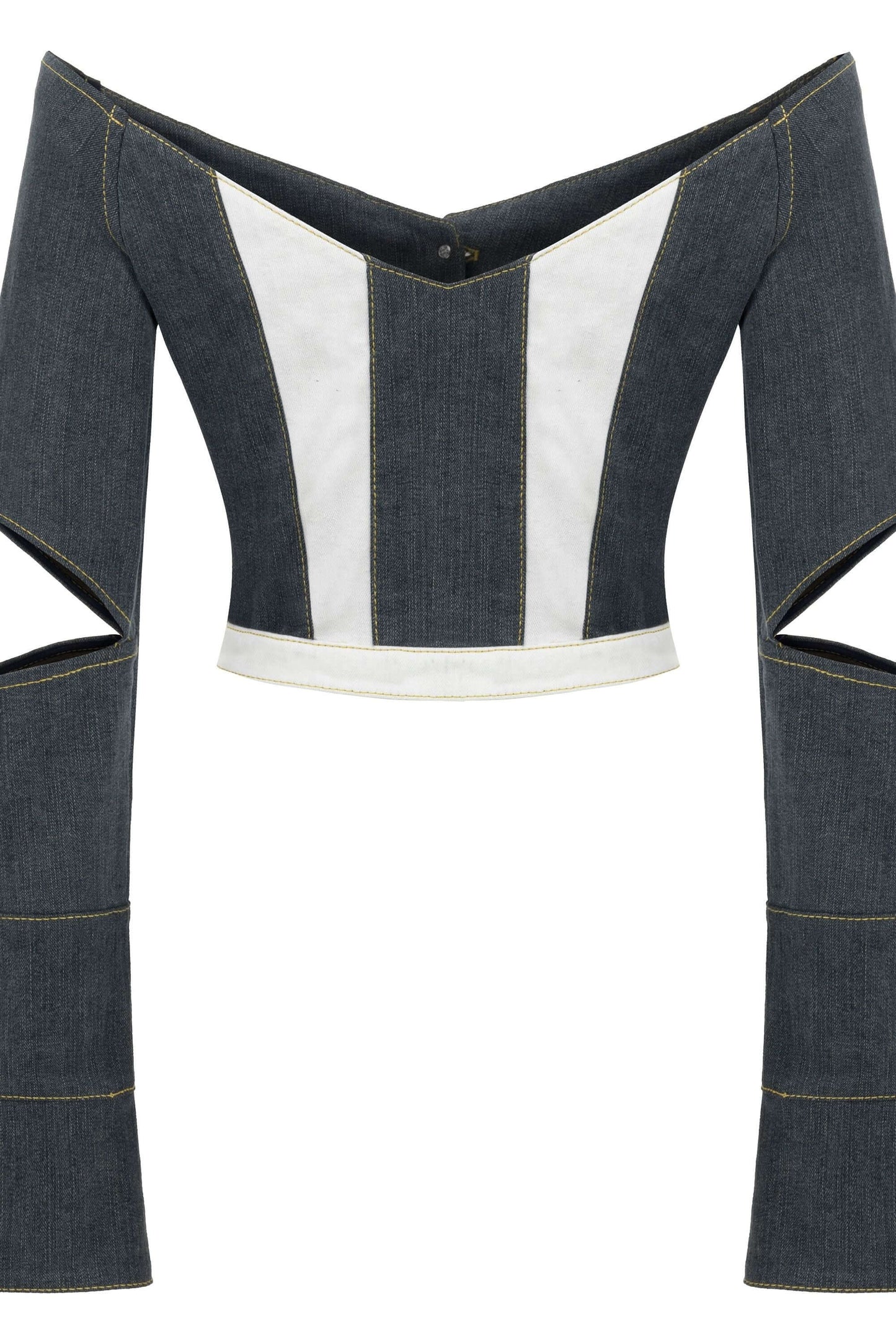 JENDUE Monte Off Shoulder Denim Jacket - Chic Cropped Jean