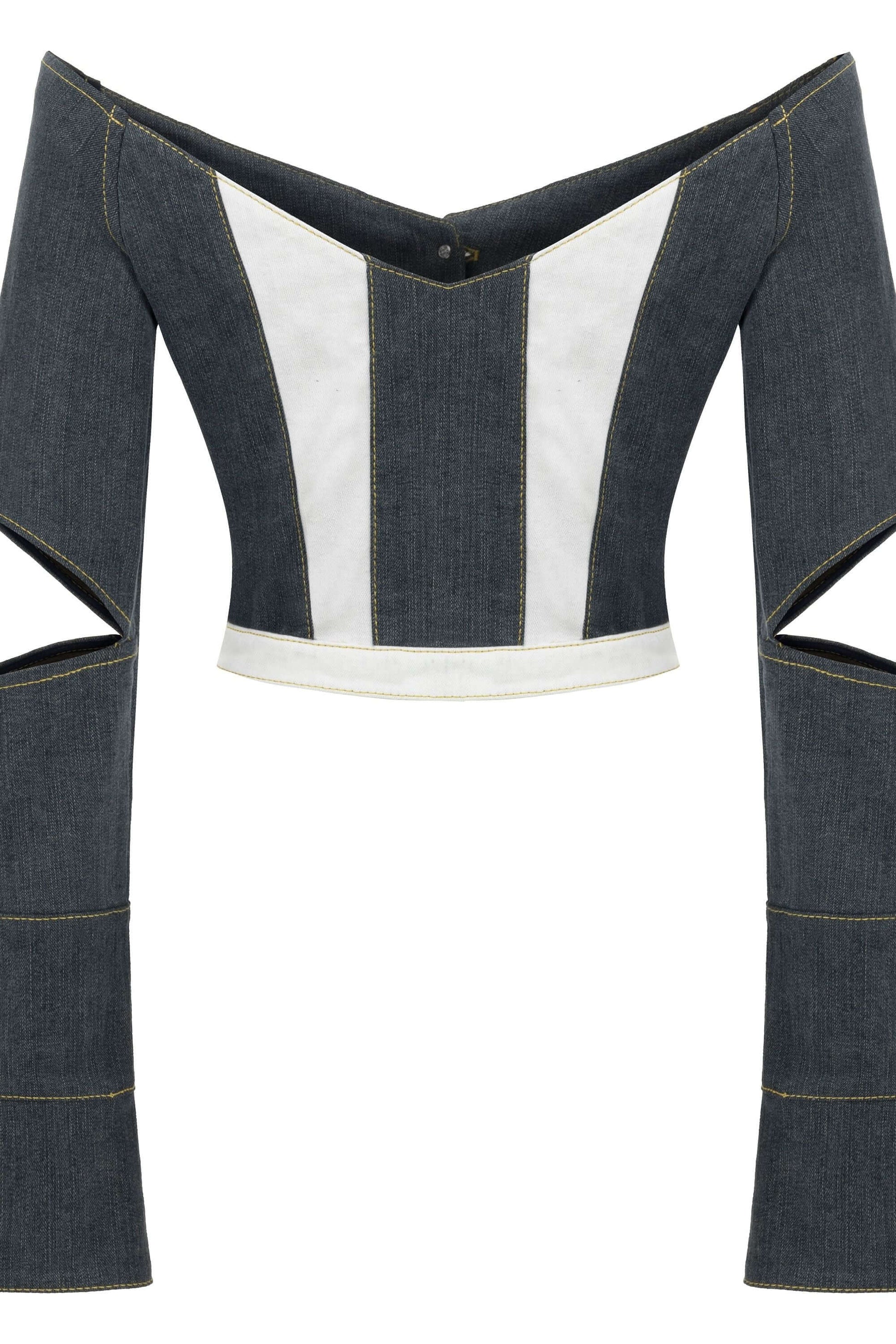 JENDUE Monte Off Shoulder Denim Jacket - Chic Cropped Jean