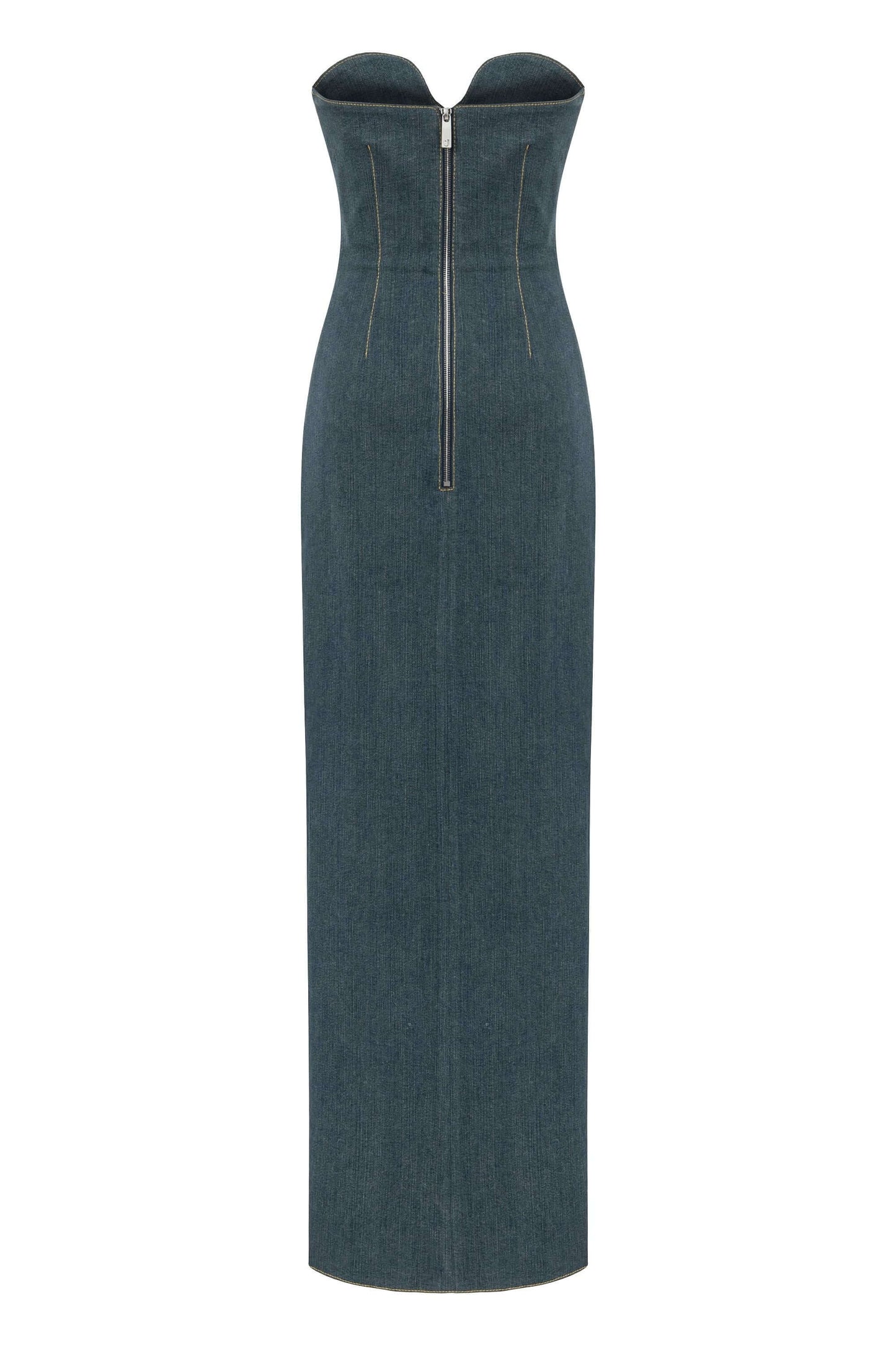 JENDUE Monte Strapless Denim Midi Dress - High Slit Style