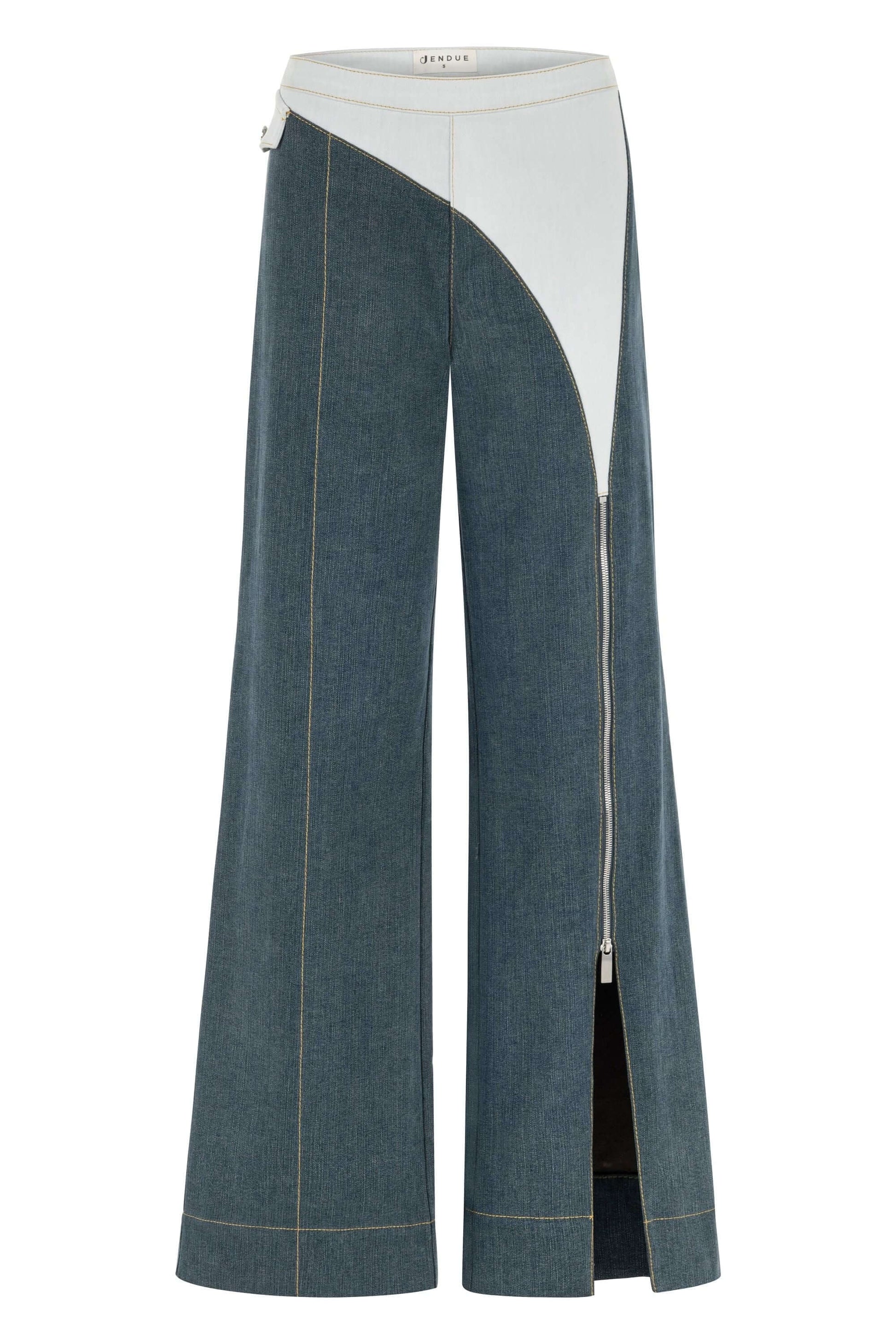 JENDUE Monte Wide Leg Denim Jeans - Unique Zip Detail